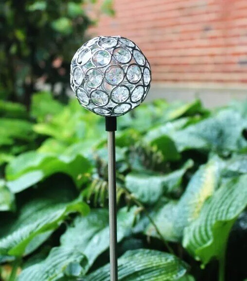 Solar Crystal Glass Ball Garden Stake Color Change LED Light Outdoor Yard Decor