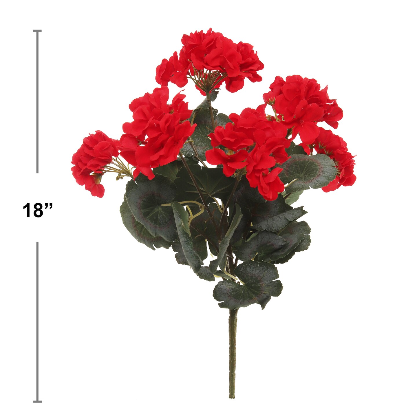 18" Red Geranium Bush 7 Silk Stems & 20 Leaves Faux Floral for Home & Patio by Floral Home®
