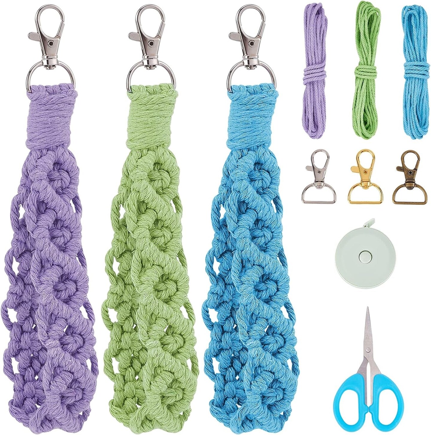 8 Set DIY Macrame Boho Keychain Bracelet Kit Handmade Boho Wristlet Keychain Macrame Key Wristlet Keyring Holder Wrist Lanyard for Women