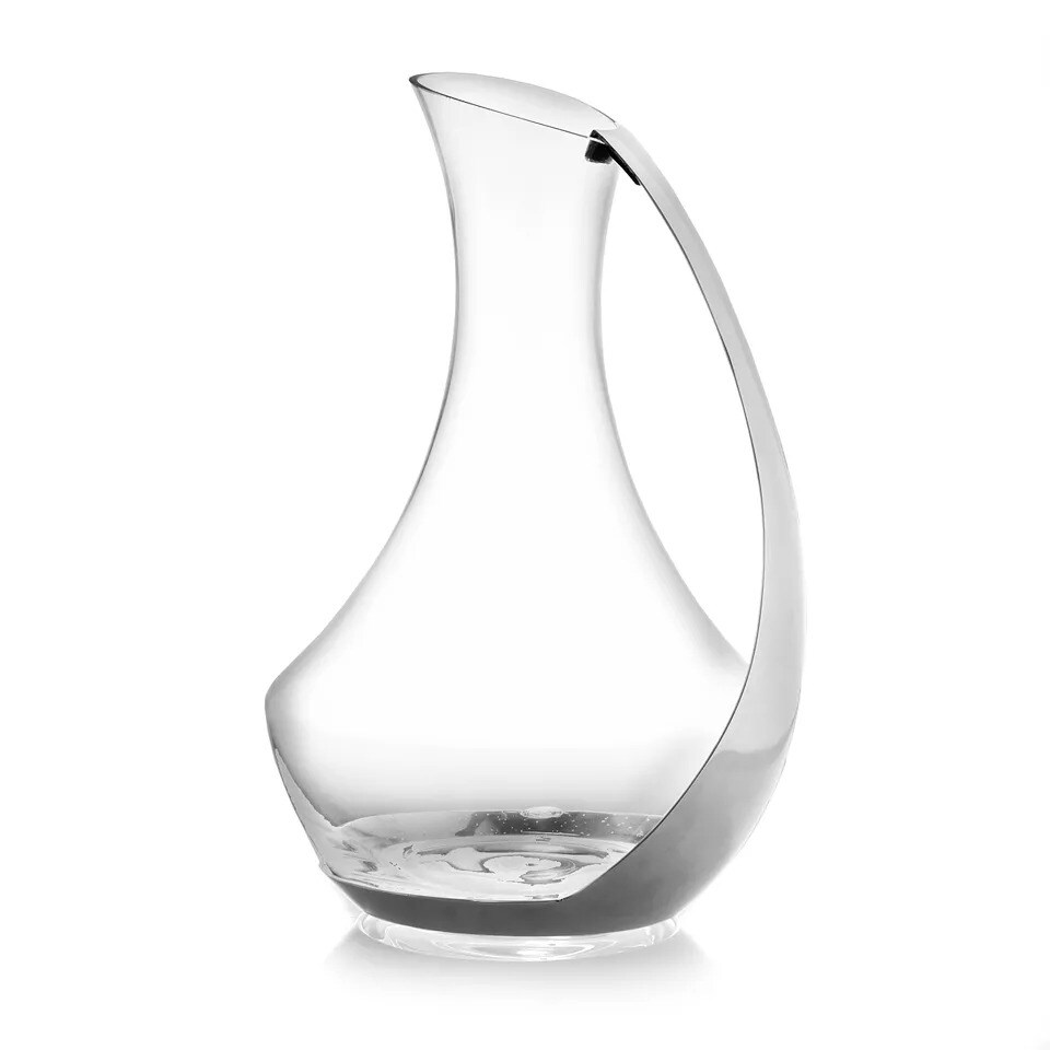 Nambe Vie Glass Wine Pitcher with Stainless Steel Handle, 10.75&#x201D; H x 6.5&#x201D; W