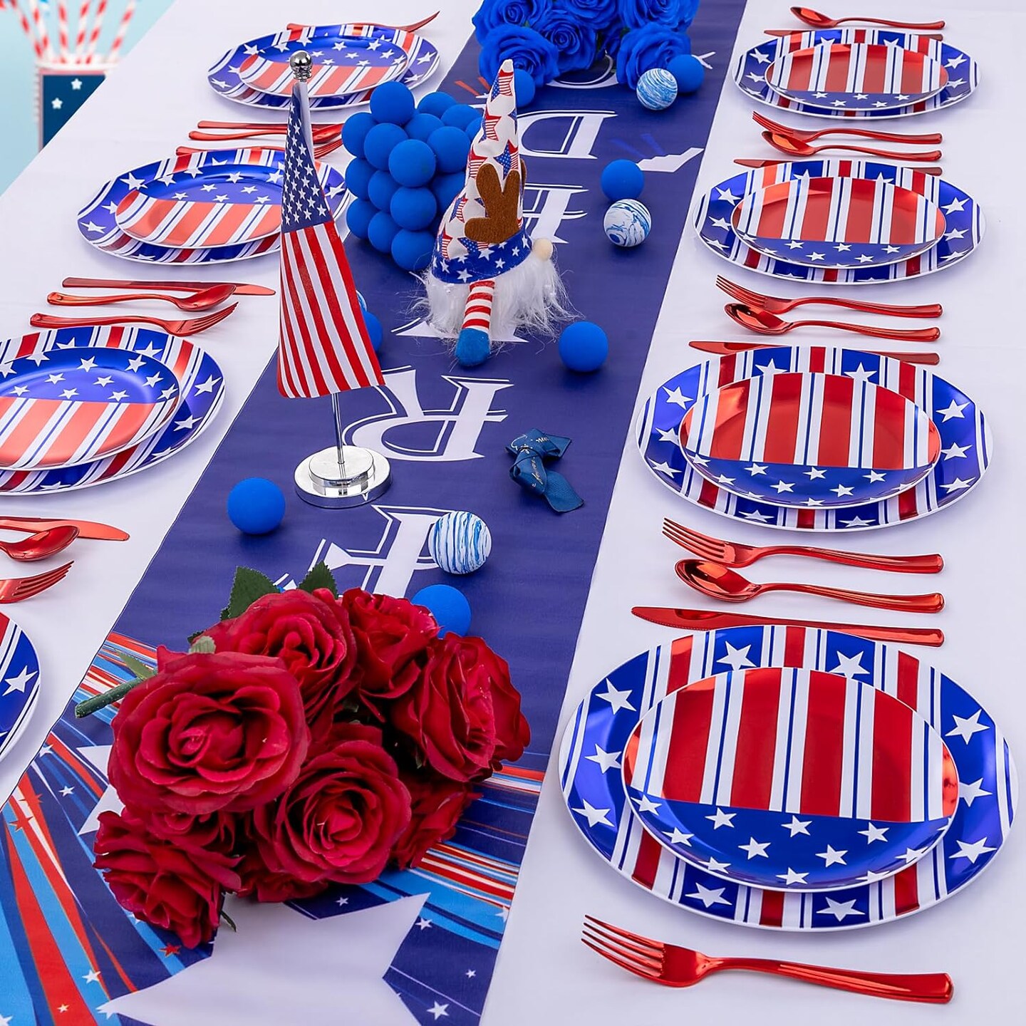 60-Pieces 4th of July American Flag Plastic Plates
