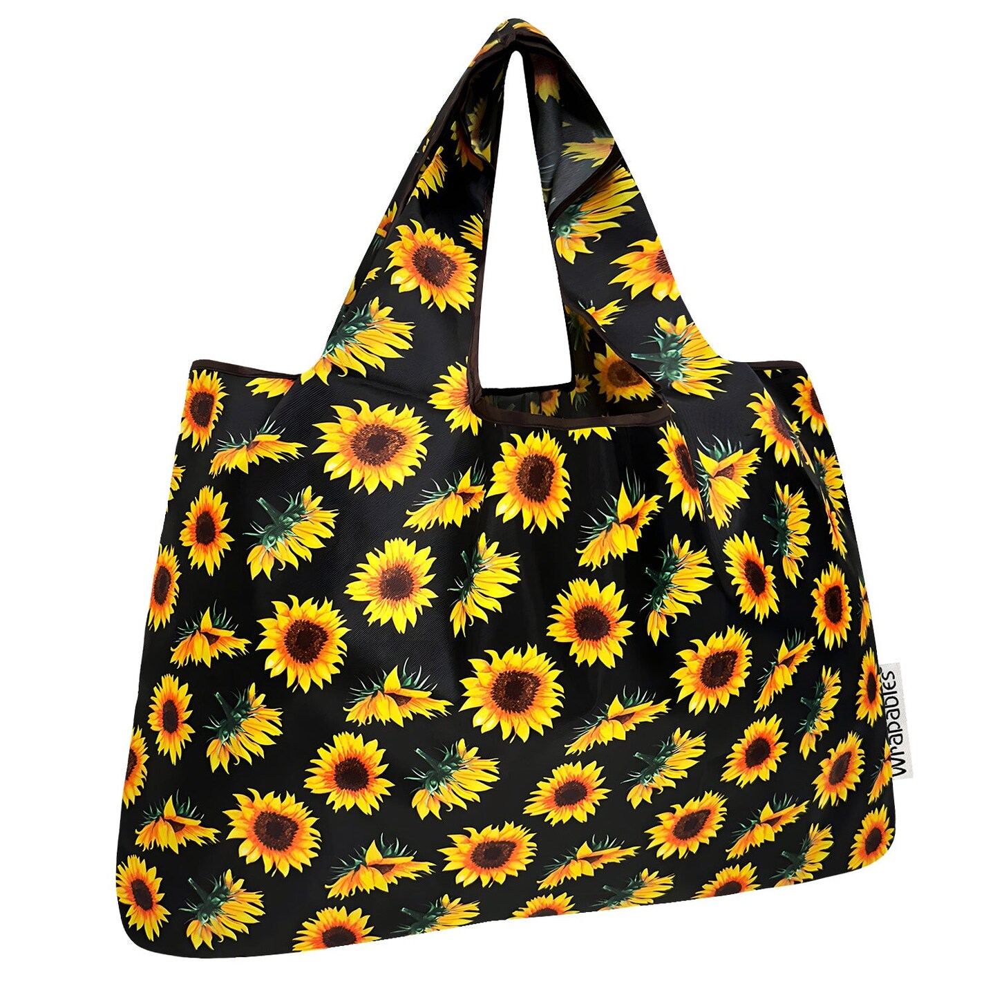 Wrapables Large Foldable Tote Nylon Reusable Grocery Bags, Sunflowers