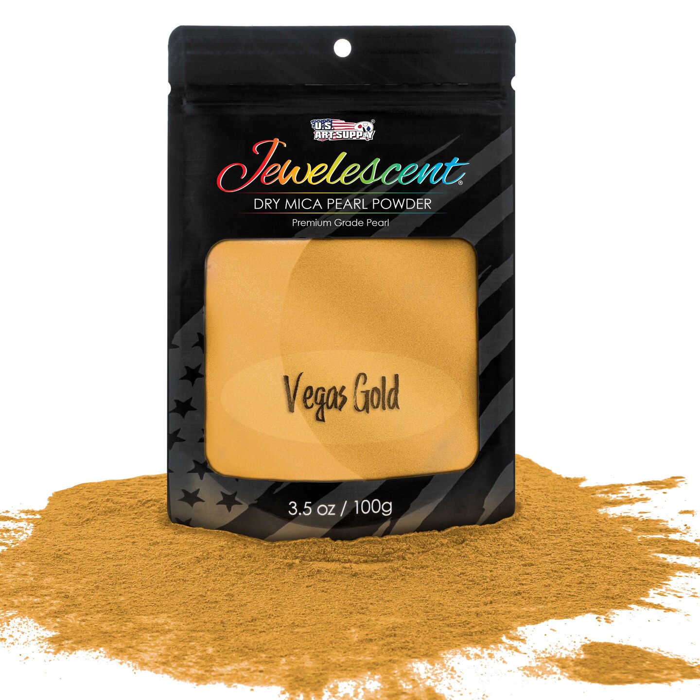 Jewelescent Vegas Gold Mica Pearl Powder Pigment, 3.5 oz (100g) Sealed Pouch - Cosmetic Grade, Metallic Color Dye