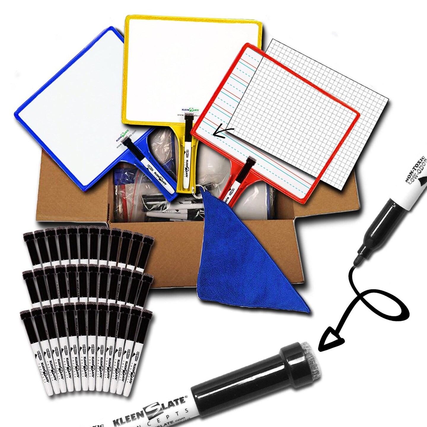 Customizable Handheld Whiteboards with Clear Dry Erase Sleeves &#x26; Markers, Class Set of 36