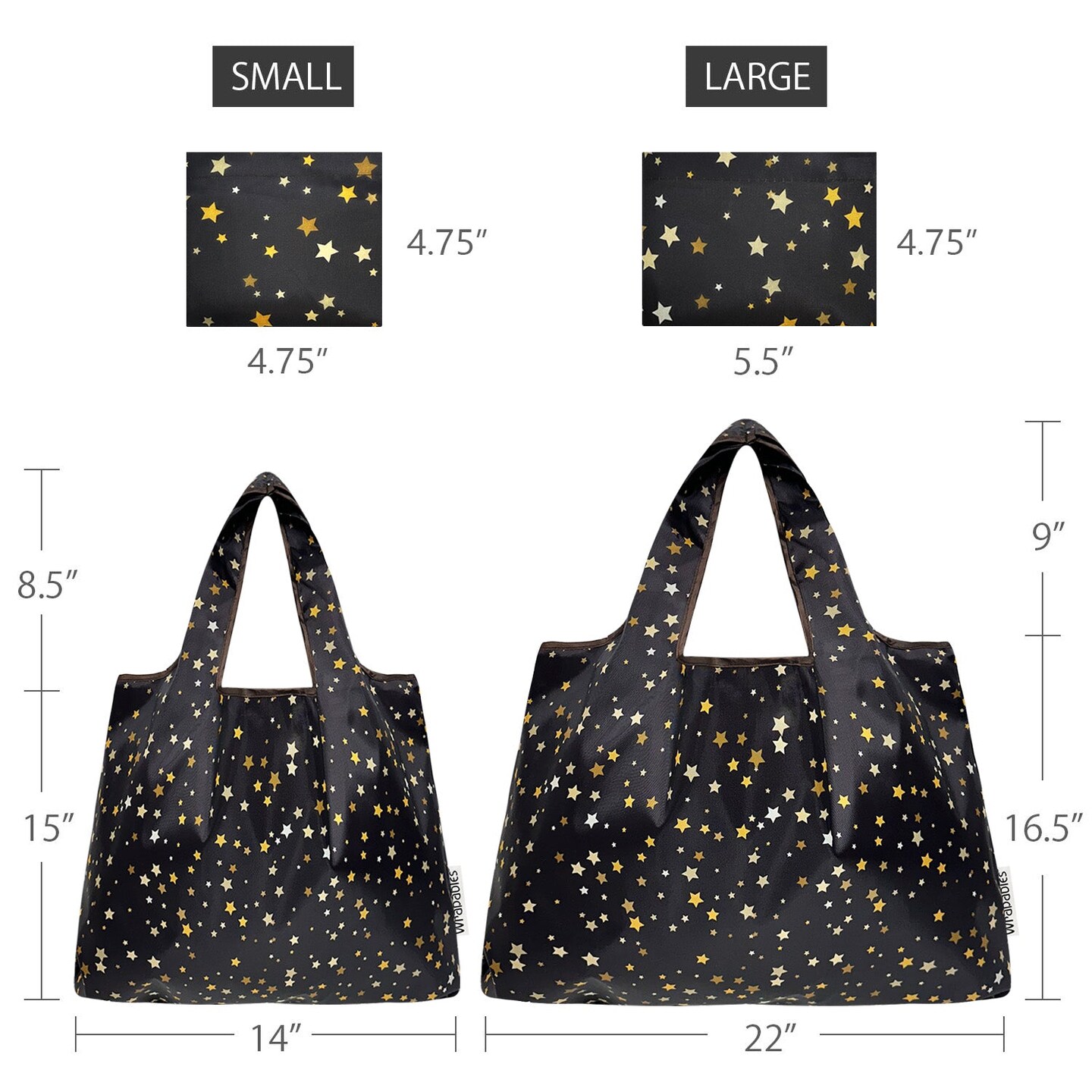 Wrapables Large & Small Foldable Tote Nylon Reusable Grocery Bags, Set of 2, Shining Stars
