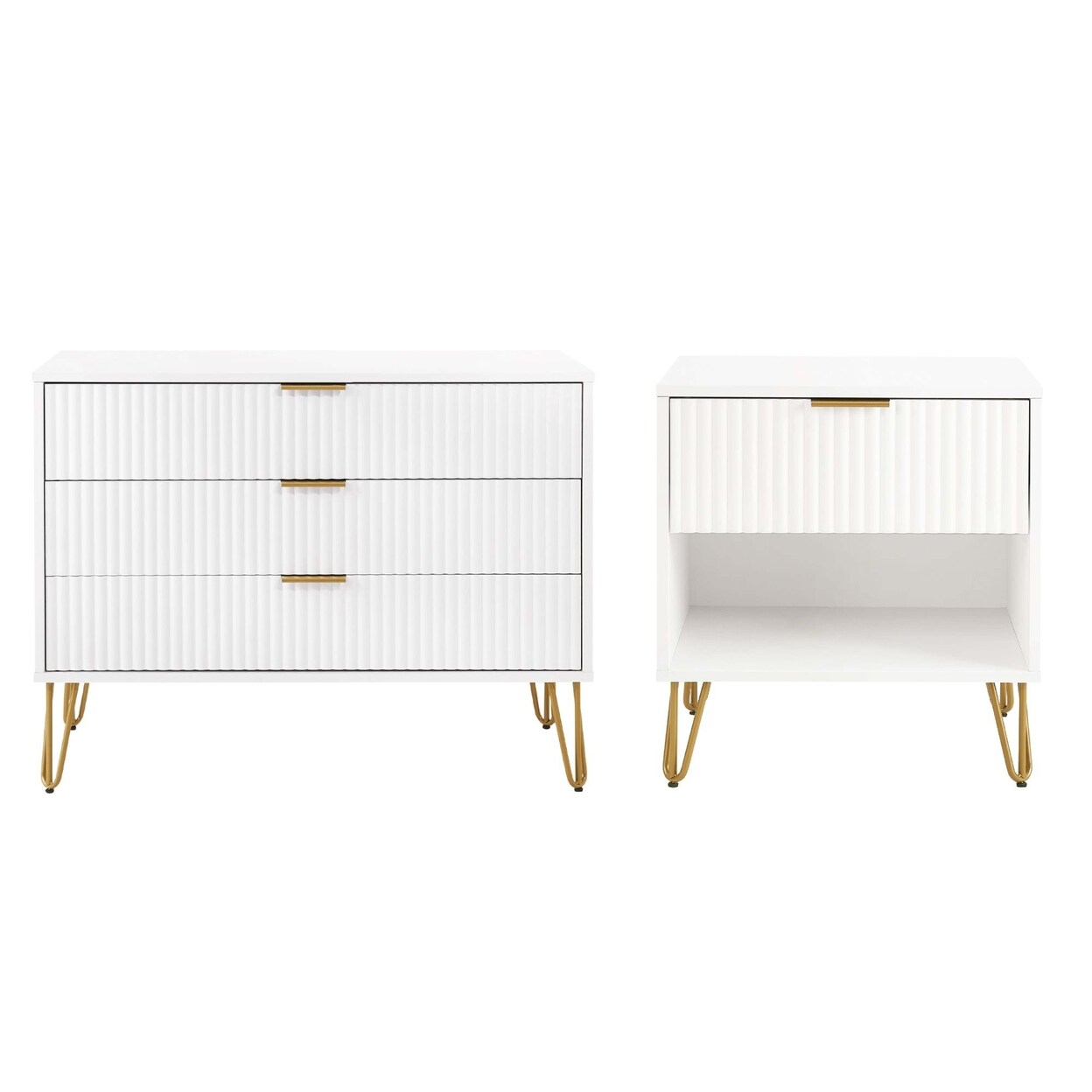 Manhattan Comfort2-Piece DUMBO Modern Standard 3-Drawer Dresser and DUMBO Modern 1.0 Nightstand in White Manhattan Comfort2-Piece DUMBO Modern Standard 3-Drawer Dresser and DUMBO Modern 1.0 Nightstand in White