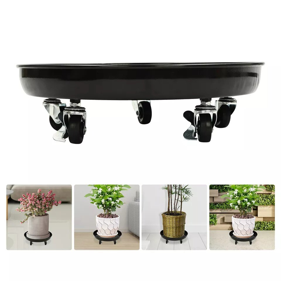 16&#x22; 3pcs Plant Stand Flower Tray Shelf Planter Cart Trolley with Lockable Wheels