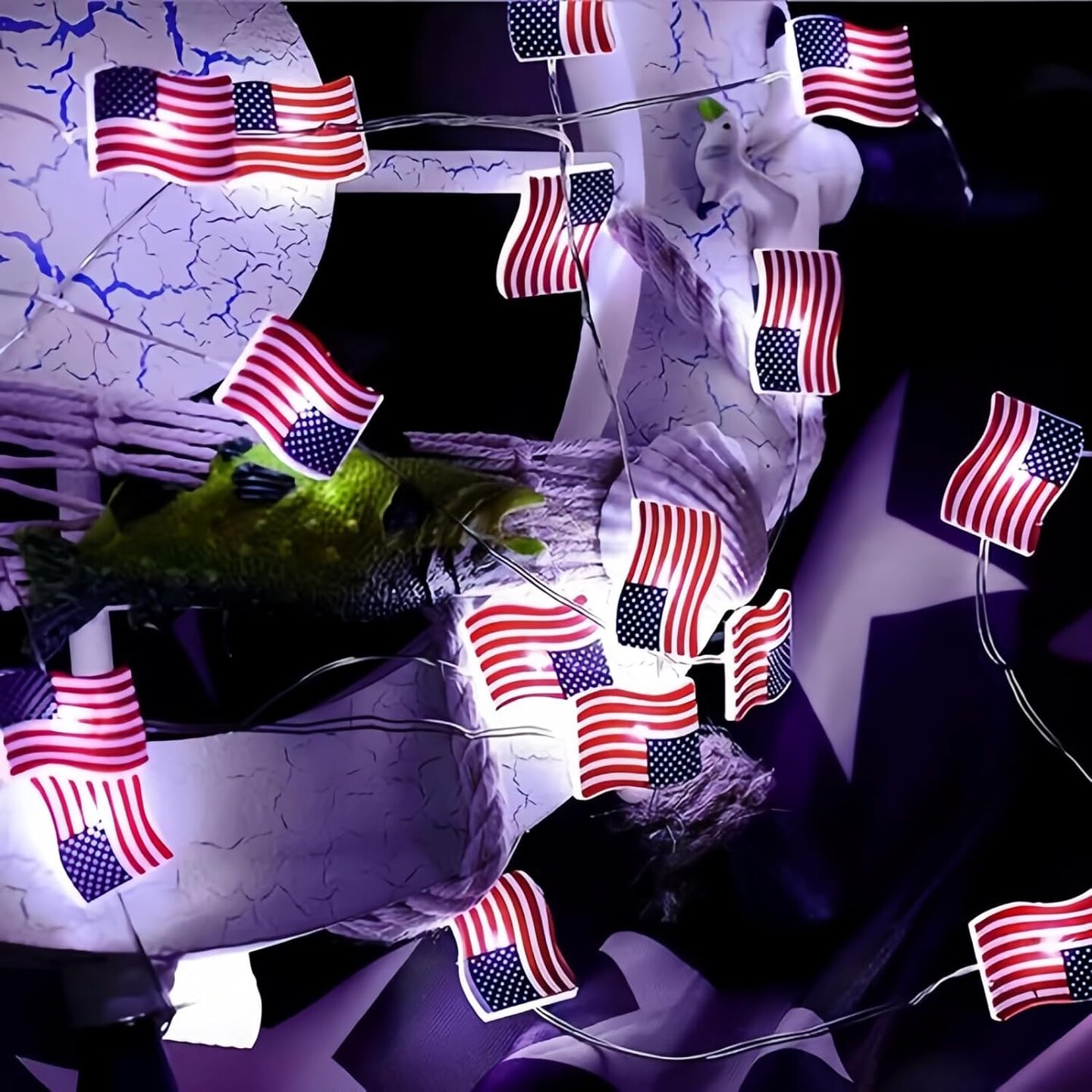 10FT American Flag LED String Lights with Remote, 8 Mode Waterproof Battery Operated Patriotic Fairy Lights for Indoor and Outdoor