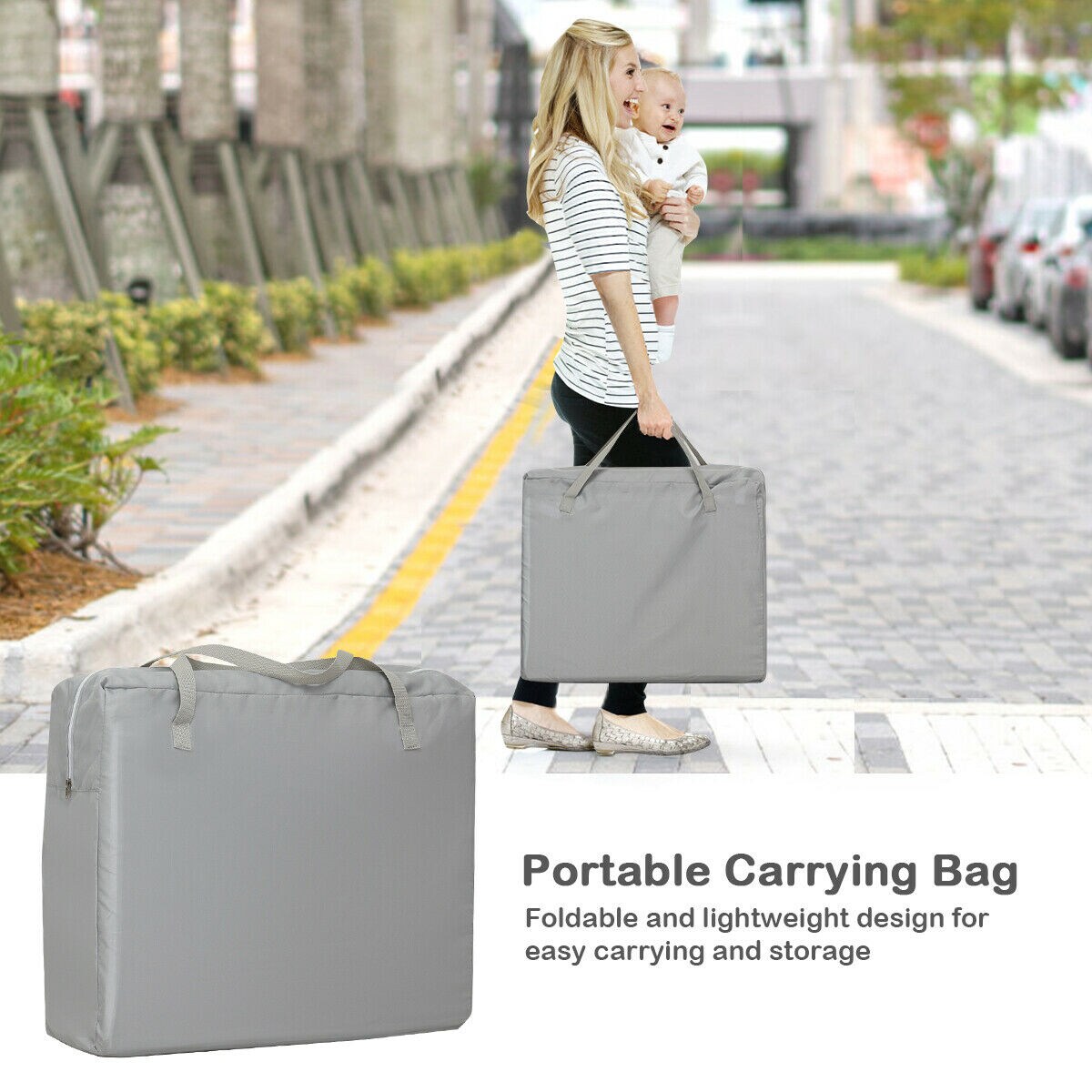 Foldable Baby Playpen Playard Lightweight Crib W/ Carry Bag For Infant Gray