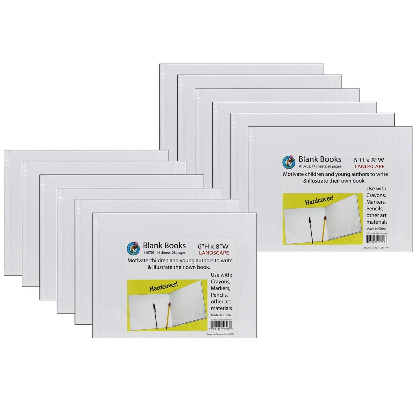 Hardcover Blank Book, 8&#x22; x 6&#x22; Landscape, White, Pack of 12