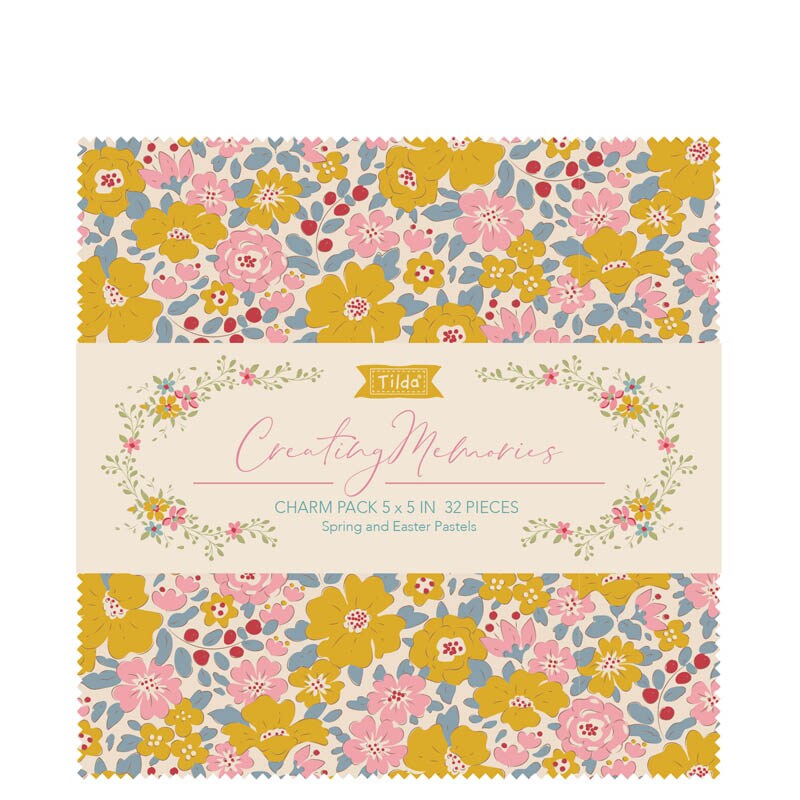 Tilda Fabrics Creating Memories Spring Charm Pack - 32 Pieces - 5" x 5" - 100% Cotton