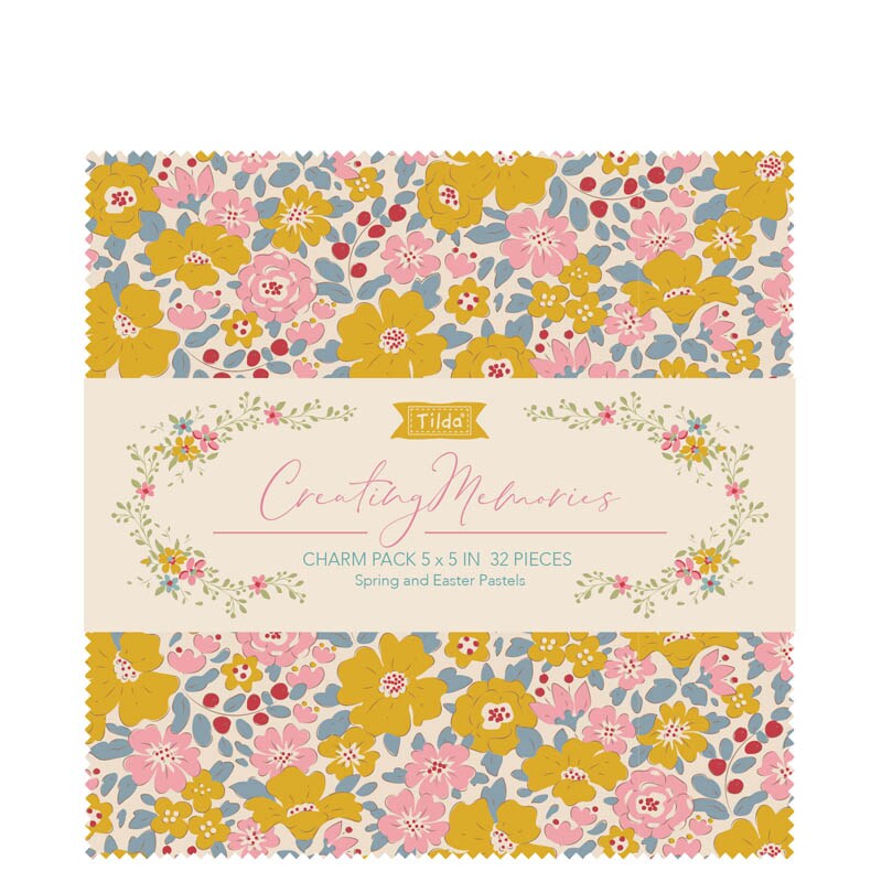 Tilda Fabrics Creating Memories Spring Charm Pack - 32 Pieces - 5&#x22; x 5&#x22; - 100% Cotton