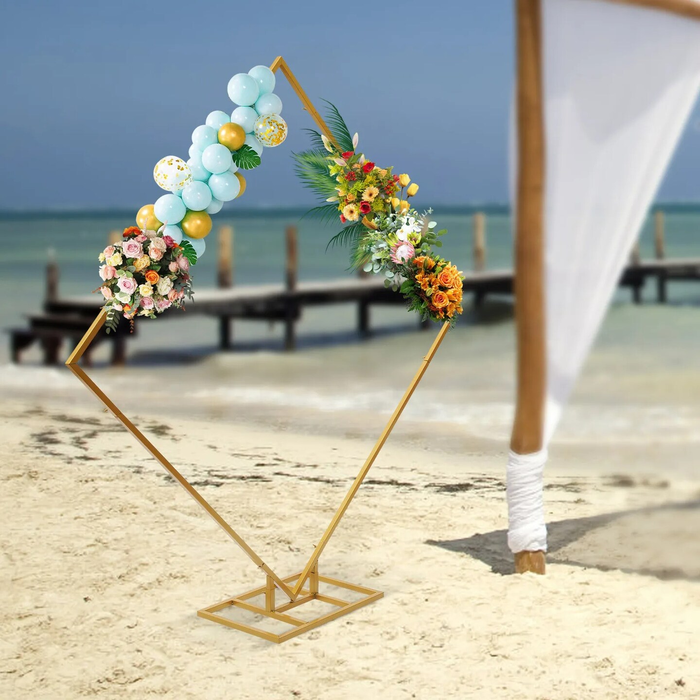 6.6ft Metal Rack Wedding Balloon Arch Set Gold Square Backdrop Stand Frame Rack