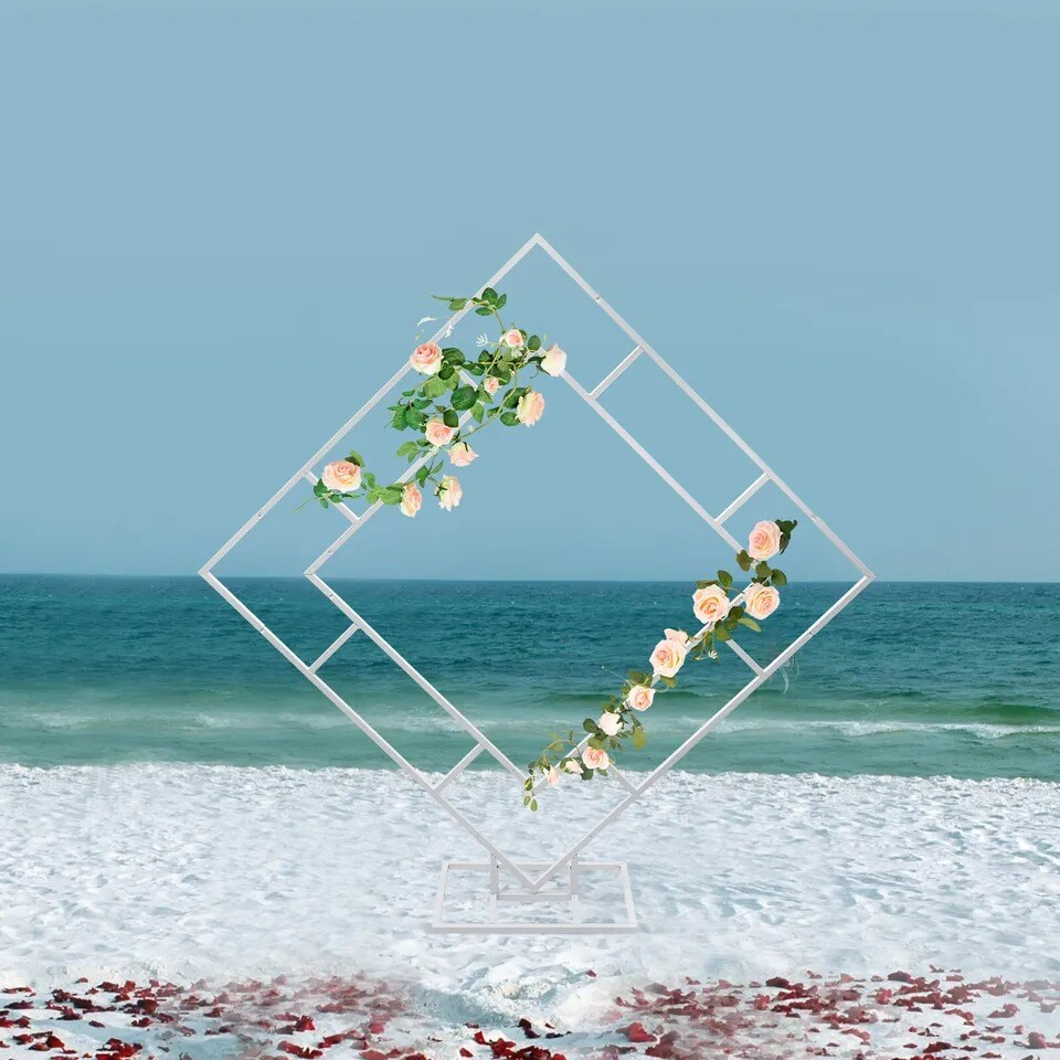 6.6ft/2m Dual Tube Wedding Arch Metal Flower Diamond Shape Stand Frame Backdrop