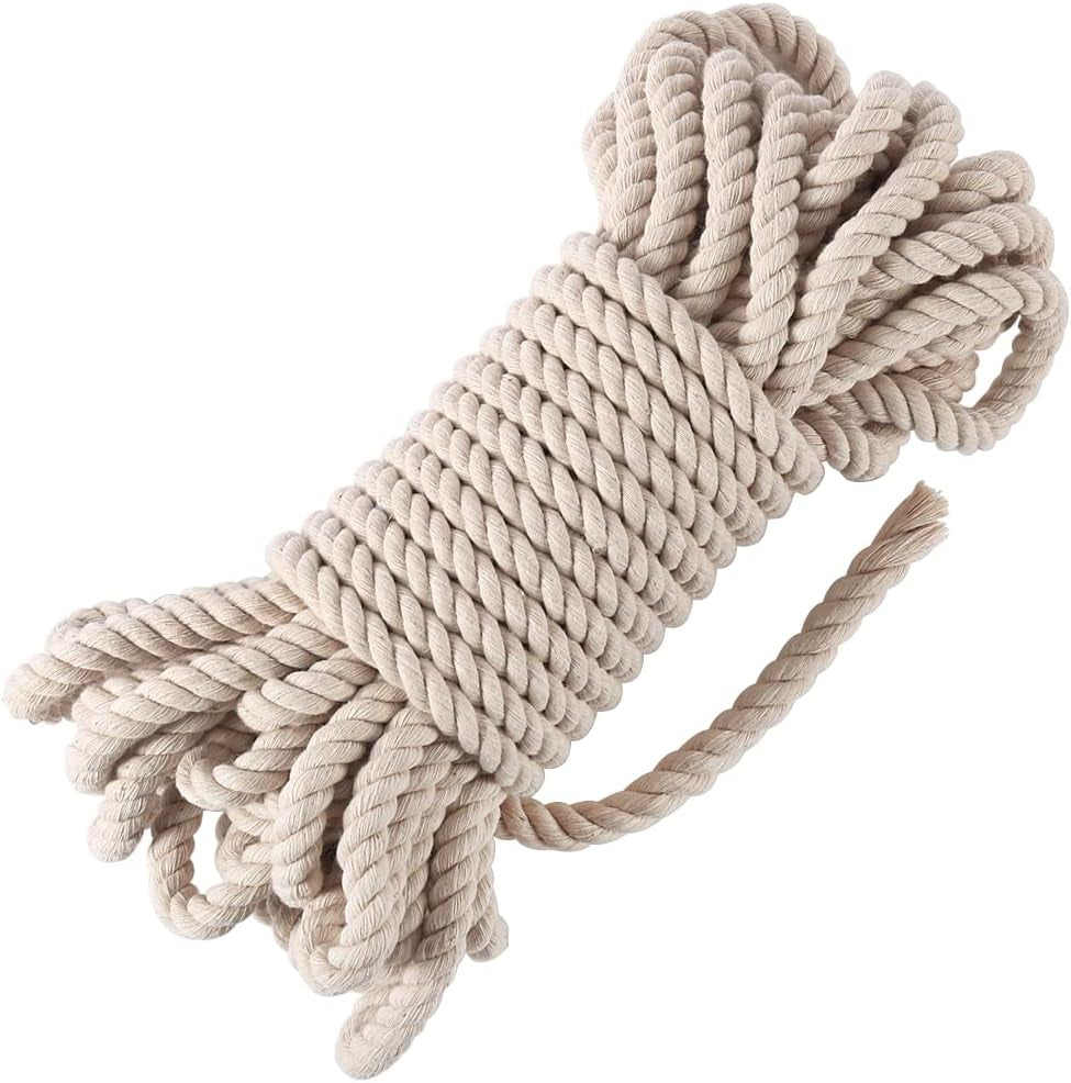 8Mm Macrame Cord, 59 Feet 3Ply Twisted Craft Cotton Rope Thick Nautical Rope for Crafts, Wall Hangings, Plant Hangers, Knotting, Rope Basket Making (Beige)