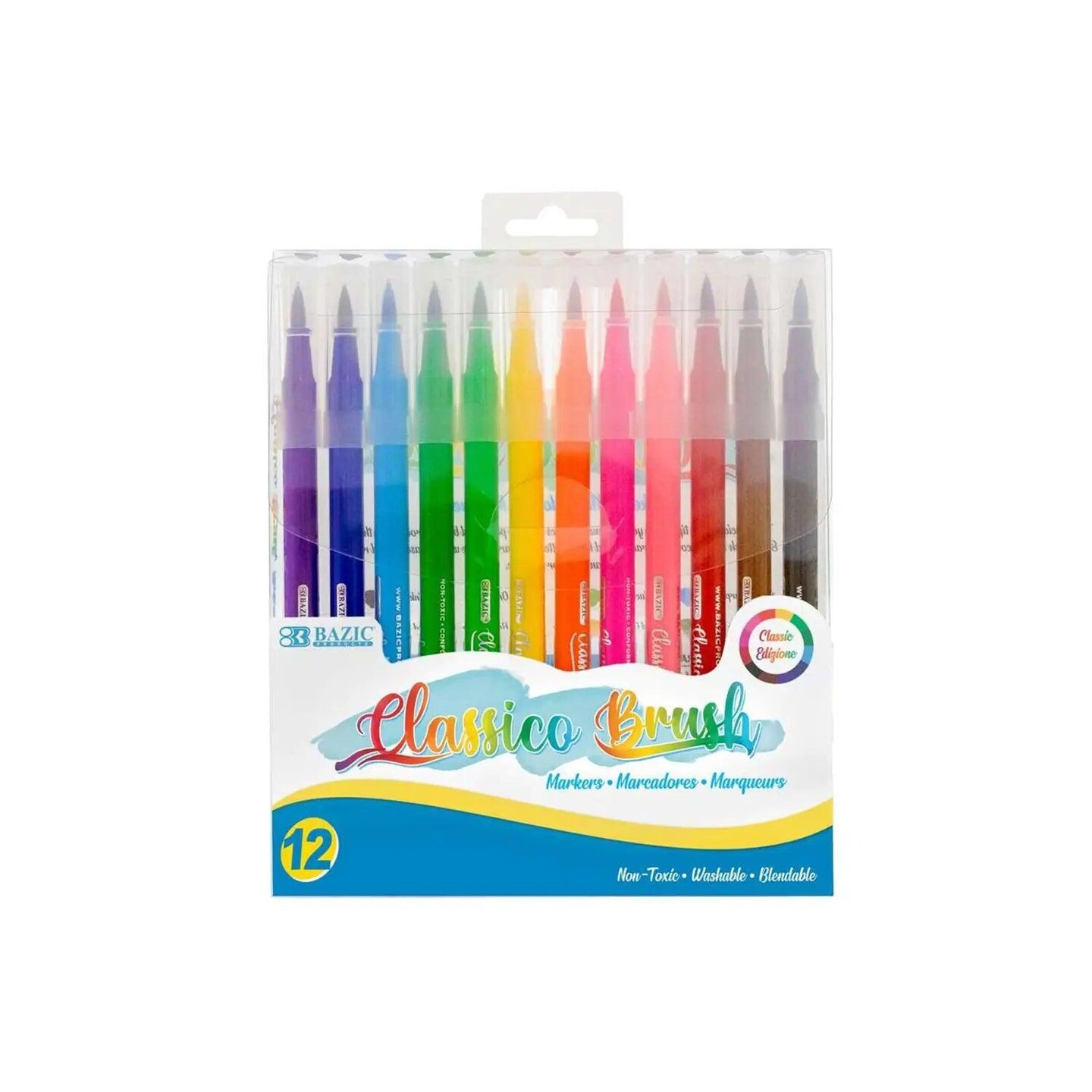 Washable Brush Markers, 12 Colors, 12 Per Pack, 3 Packs