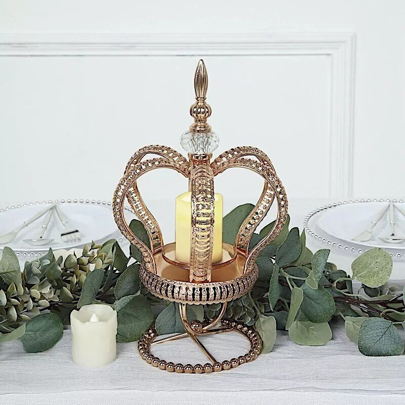 13" GOLD Metal Crown Spiral Pillar CANDLE HOLDER Stand Centerpiece Party Events