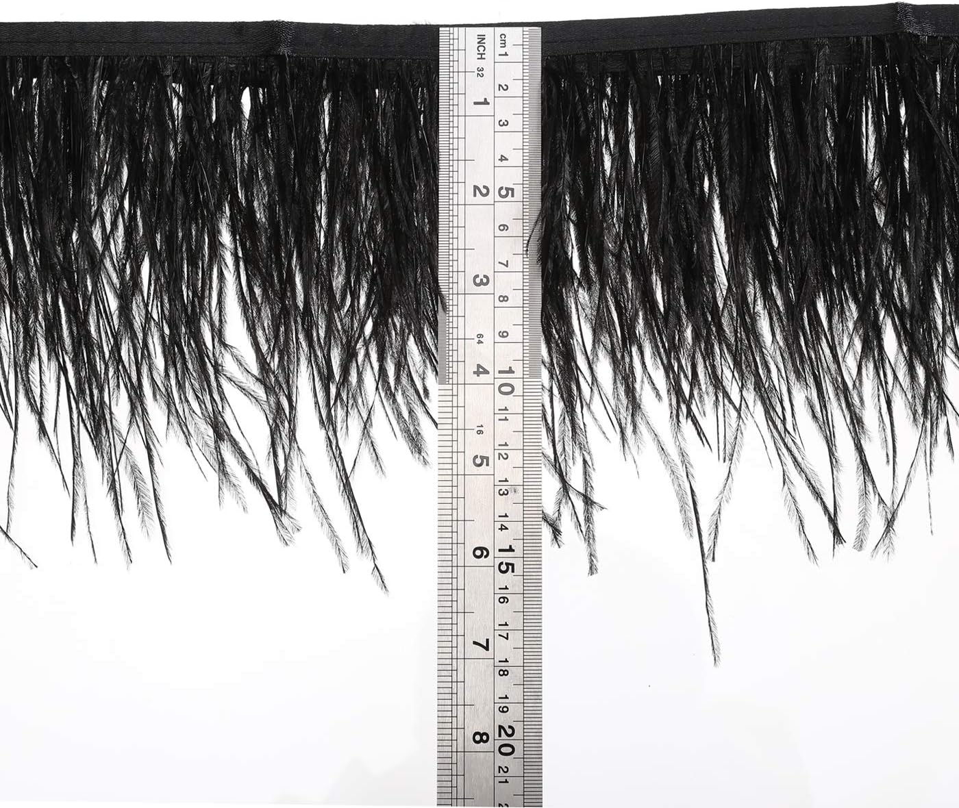 Ostrich Feather Trim Fringe - Satin Ribbon Dress Sewing Crafts Costumes Decoration Pack of 2 Yards (Black)