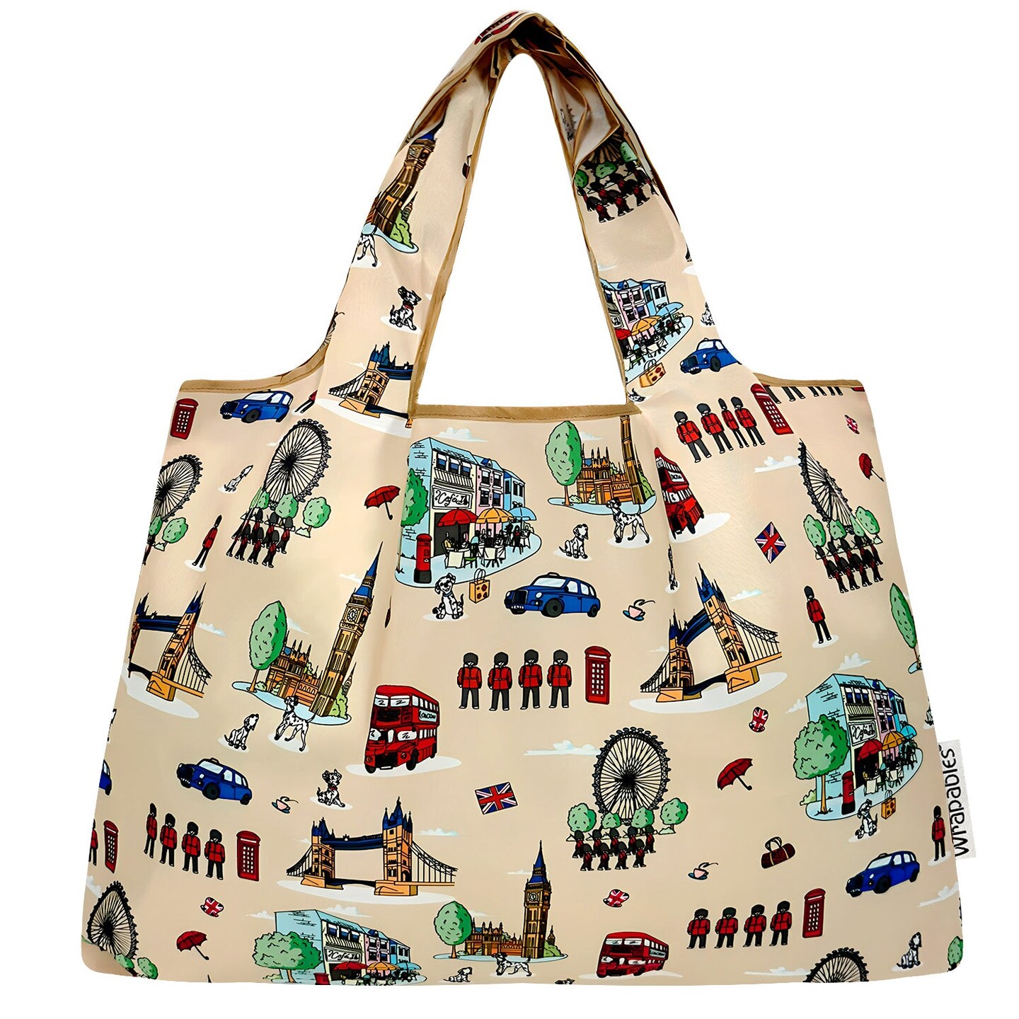 Wrapables Large Foldable Tote Nylon Reusable Grocery Bags, Britain