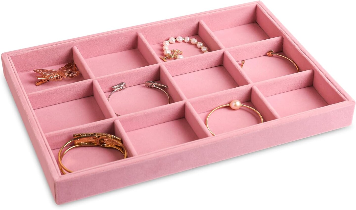 4-Pieces Stackable Velvet Jewelry Organizer Trays
