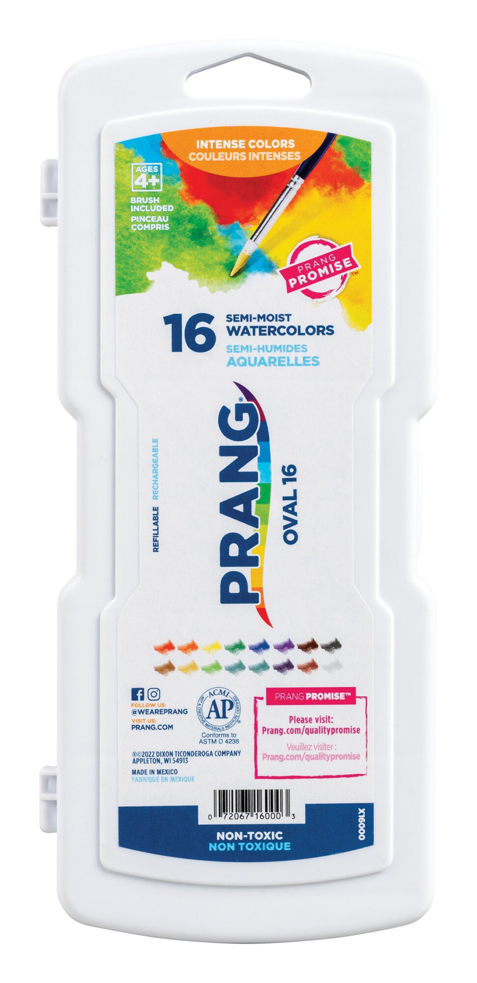 Prang NonToxic SemiMoist WaxFree Watercolor Paints, Plastic Oval Pan