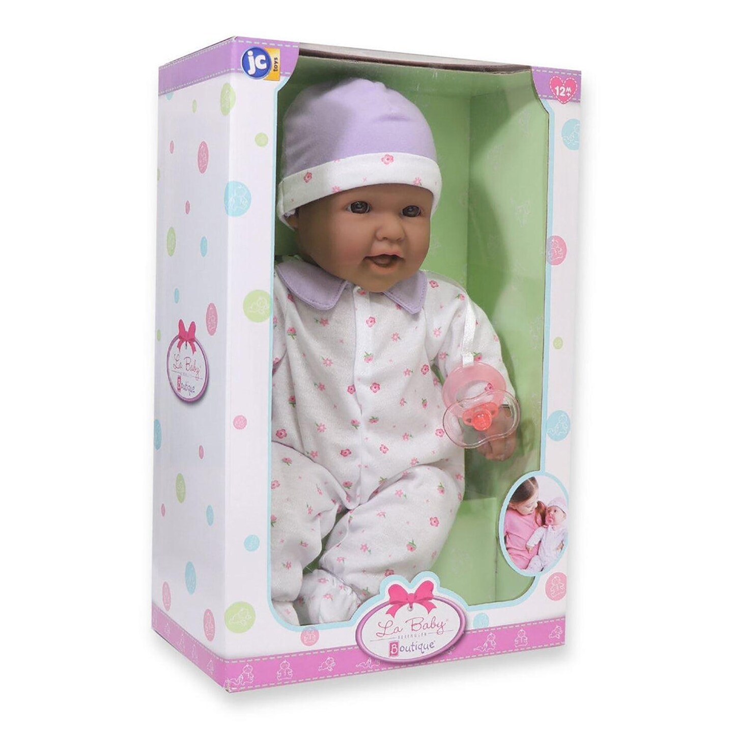 La Baby Soft 16&#x22; Baby Doll, Purple with Pacifier, Hispanic