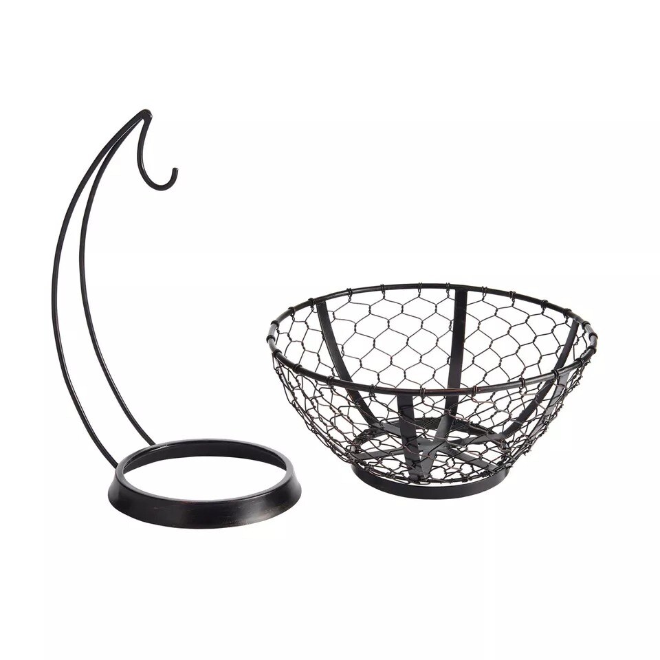 Gourmet Basics by Mikasa Farmer&#x27;s Market Fruit Basket with Banana Hook, Black