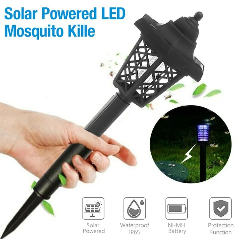 Solar Powered Outdoor LED Mosquito Lamp Fly Bug Insect Zapper Killer Trap Light