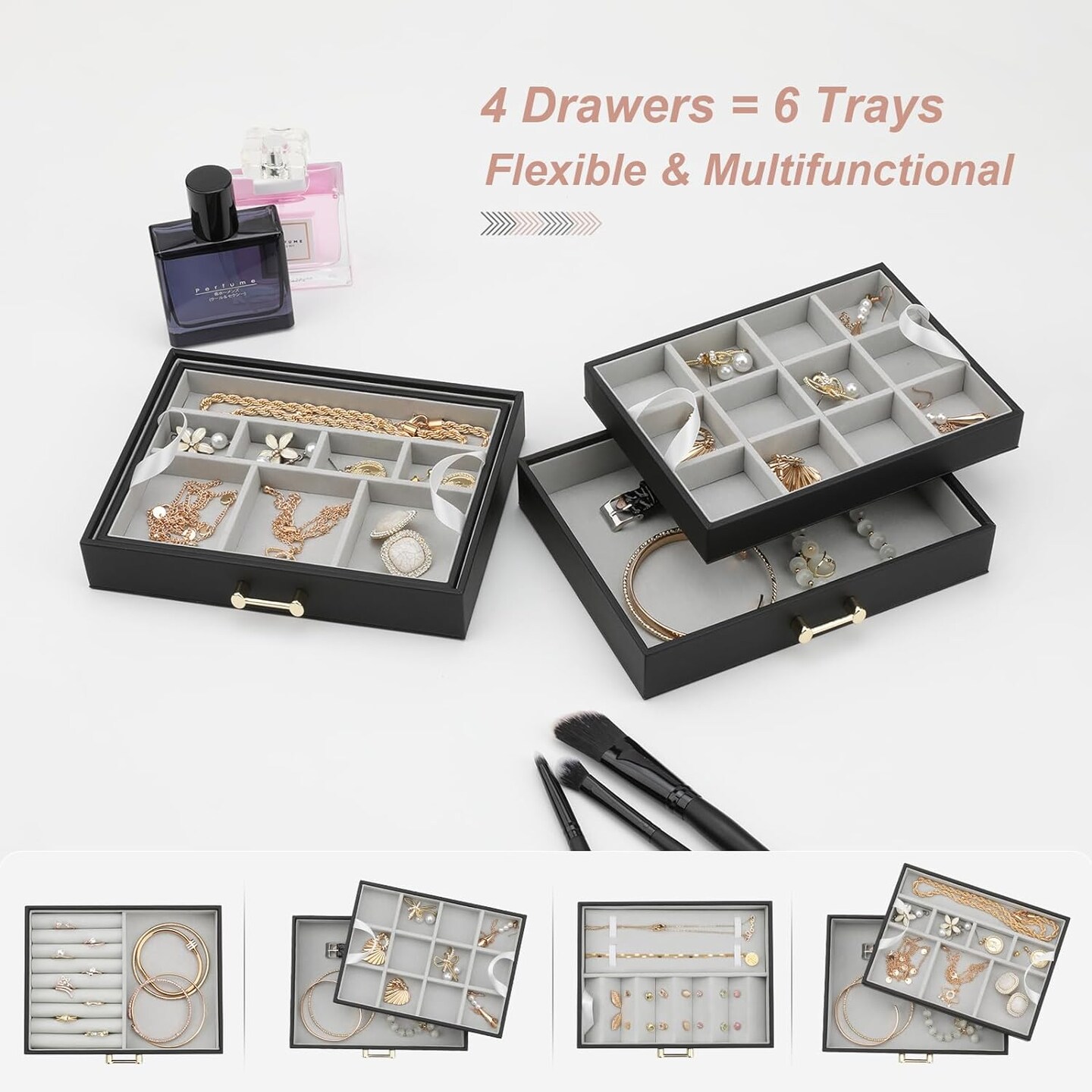 6-in-1 Stackable Jewelry Drawer Organizer with 4 Drawers