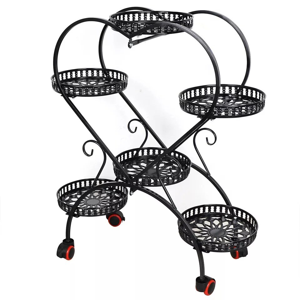 Metal Plant Rack Floor Heart Shape Garden Flower Stand W/Wheel Living Room Decor