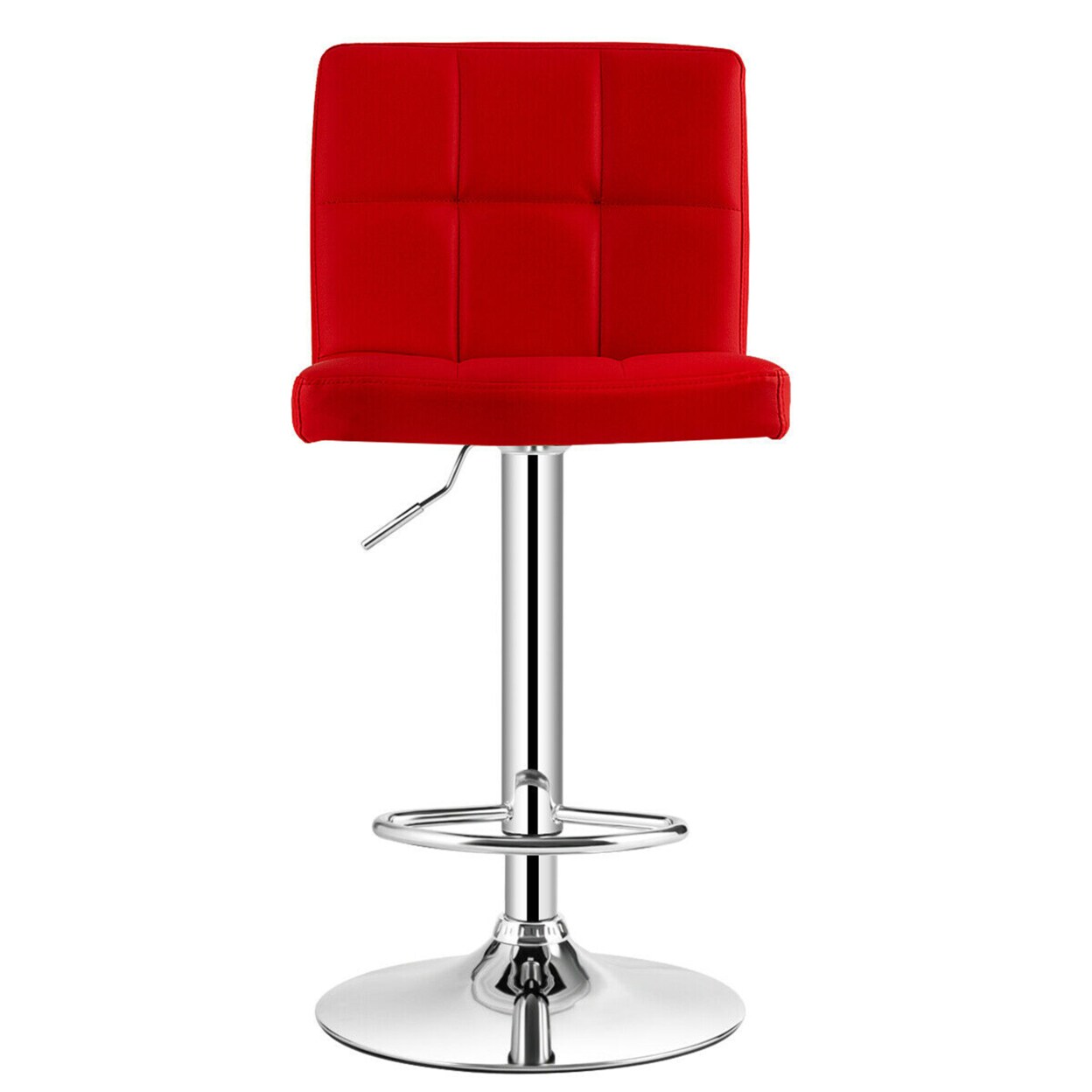 Set Of 4 Pu Leather Bar Stool Swivel Bar Chair W/ Adjustable Height Red