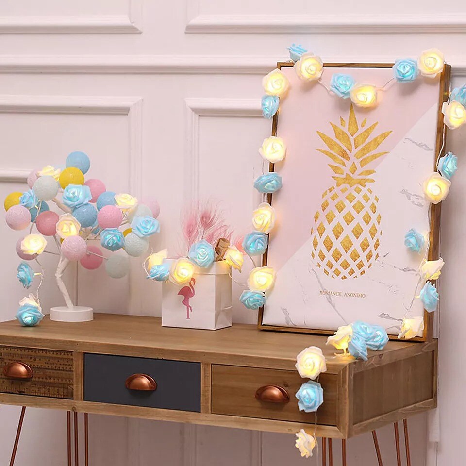 9.84 Ft 20 LED Rose Flower Lights String Battery Operated