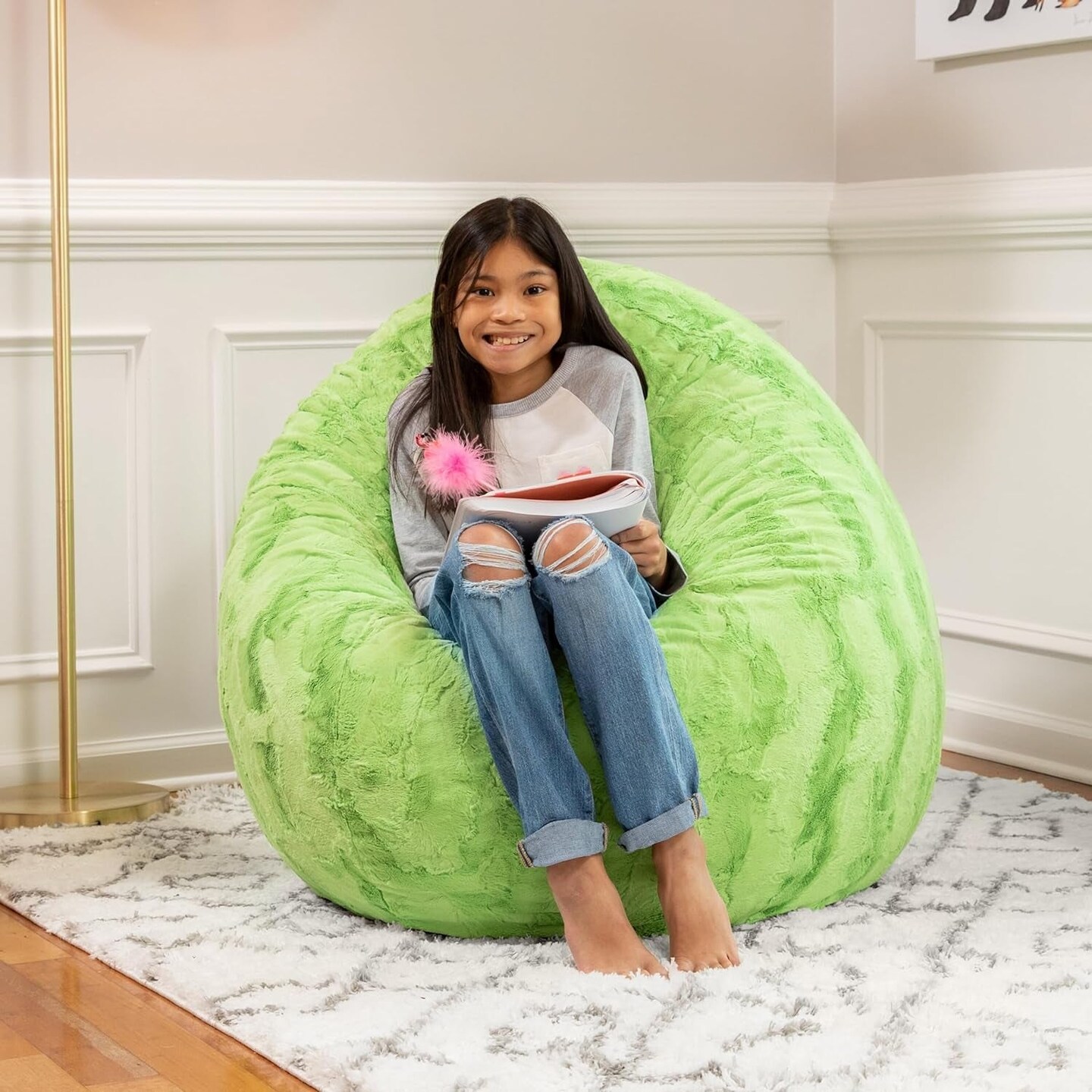 Cocoon 4 Foot Bean Bag Chair - Faux Fur, Lime Green