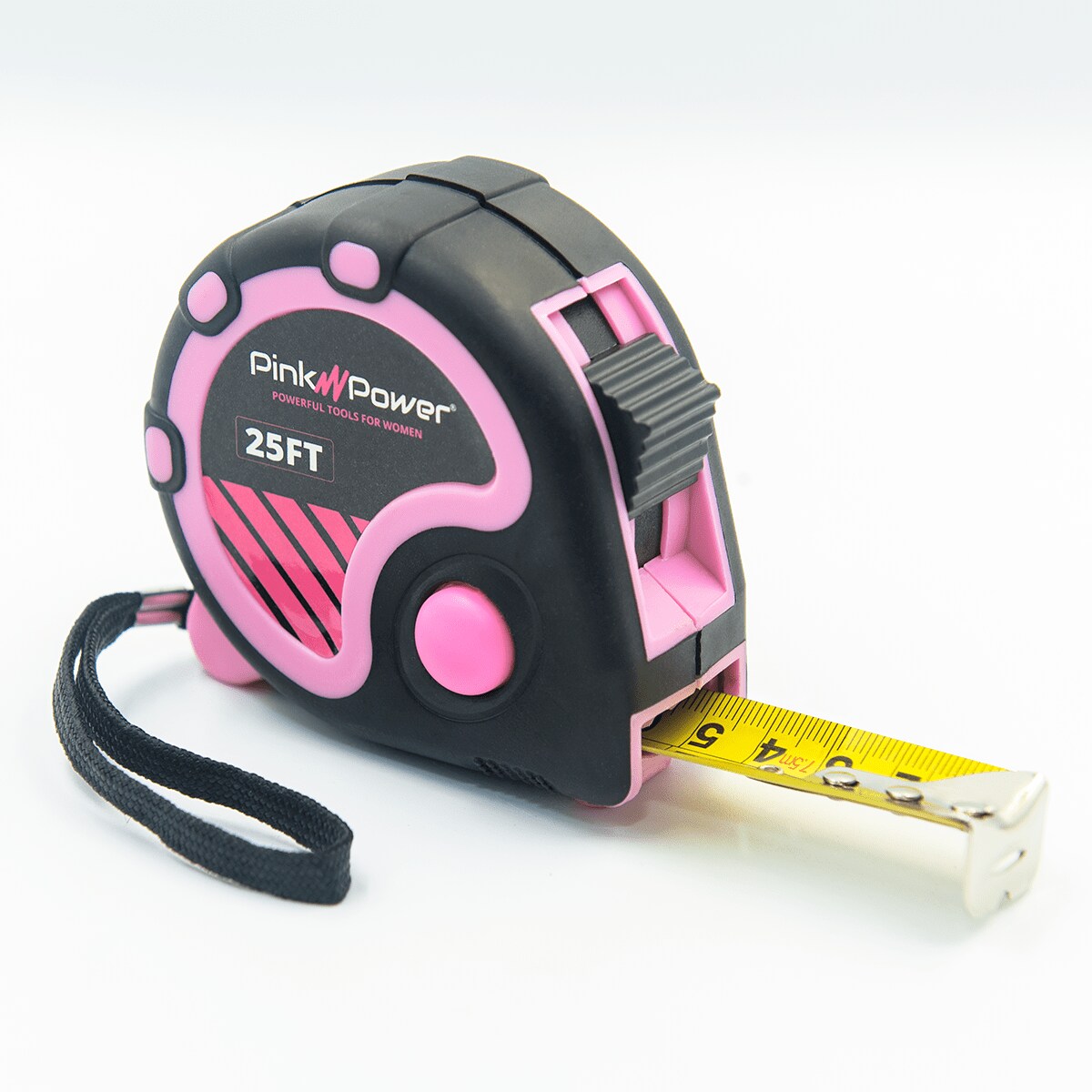 Pink Power 16-Foot Tape Measure – Retractable Pink Measuring Tape With Lock, Inch/CM, Belt Clip For Women's Tool Kits