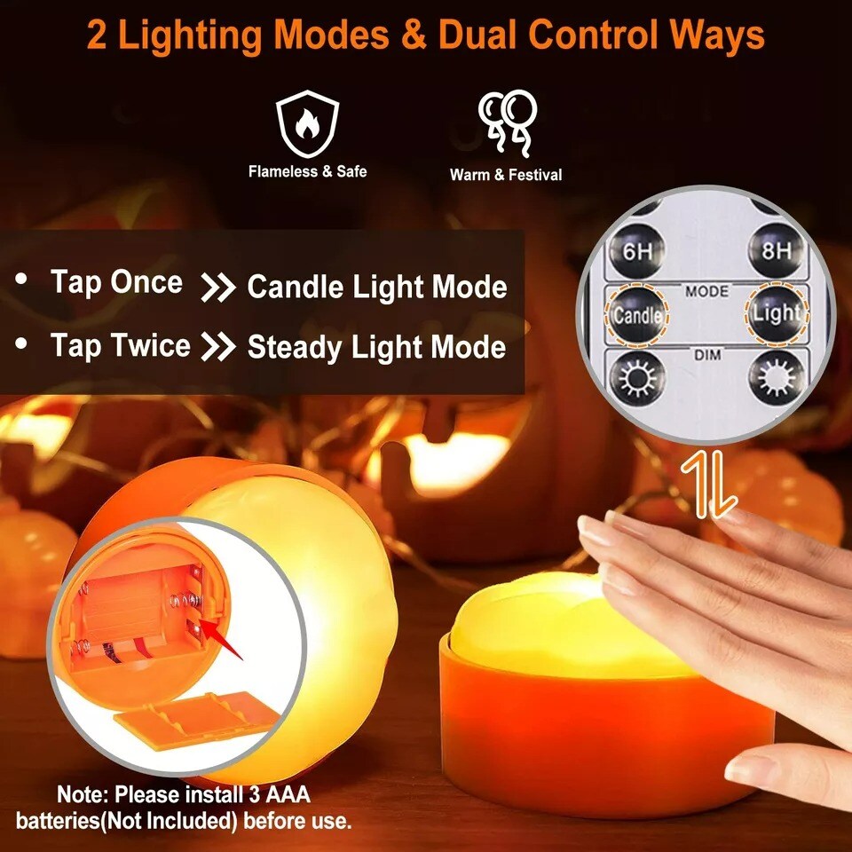 4 Pack Halloween Pumpkin Lights Battery LED Candles Remote Control Party Decor