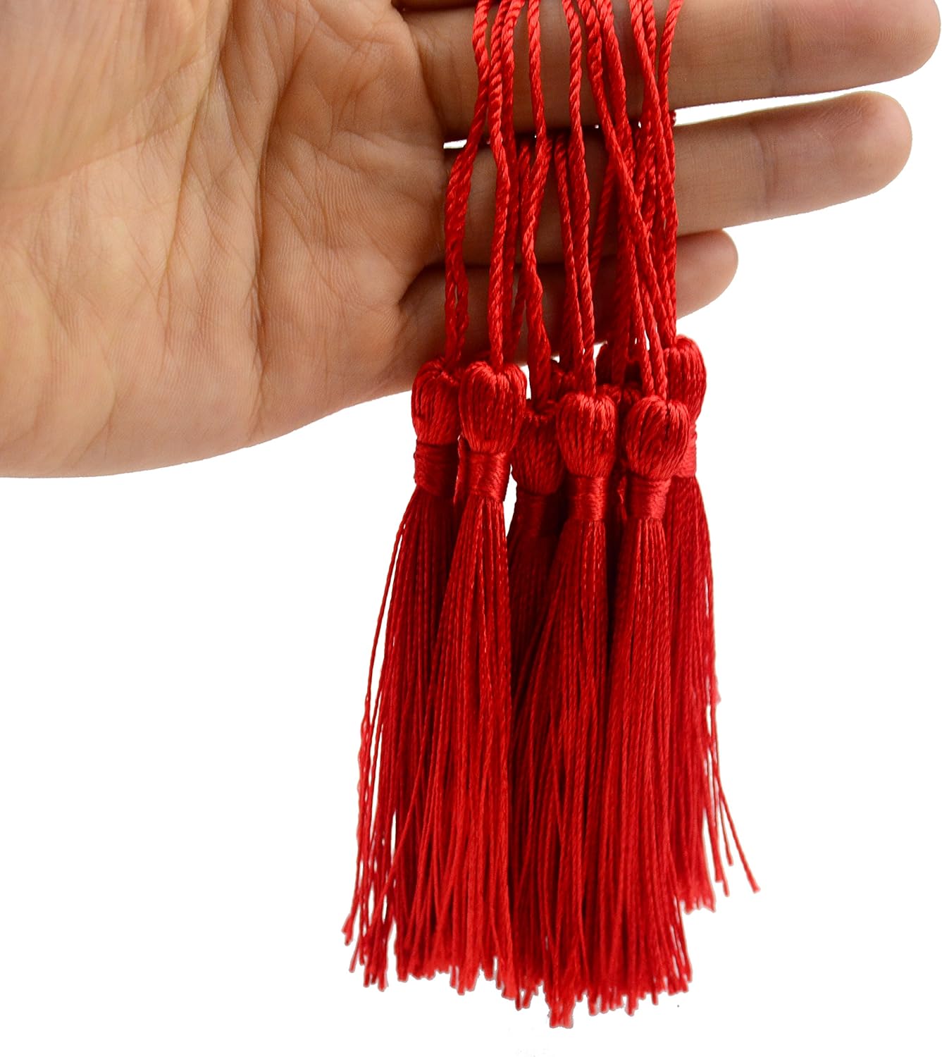 100pcs Tassels 5 Inch Silky Floss Bookmark Tassels with Cord Loop Small Tassels for Crafts Bookmarks Jewelry Making DIY Souvenir Accessory (Red)
