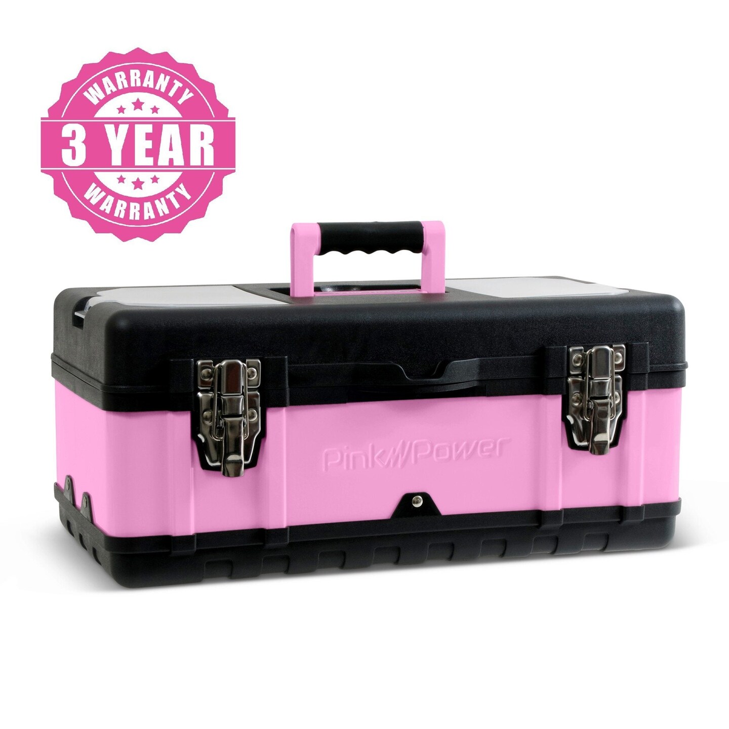 Pink Power 18&#x22; Lightweight Metal and Plastic Tool Box