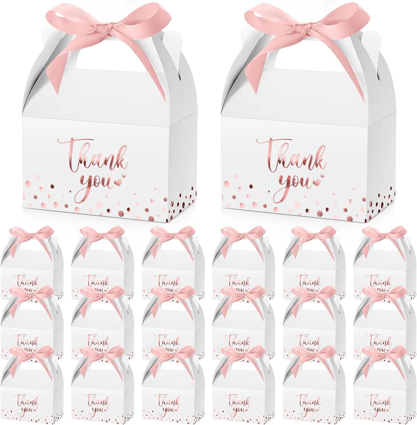 50-Pieces Rose Gold Thank You Gift Boxes with Ribbon Handles
