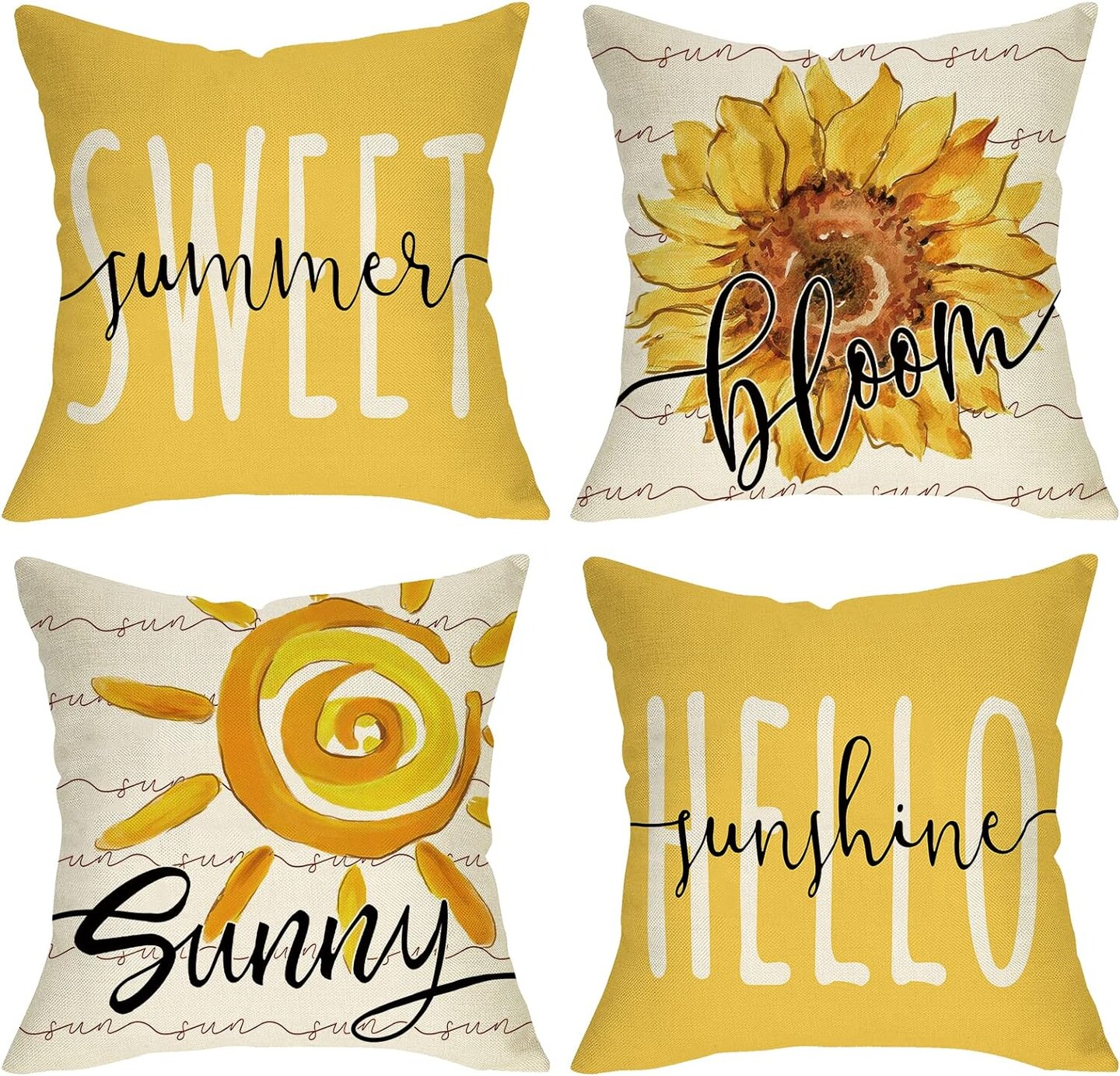 Sweet Summer Sunflower Bloom Decorative Throw Pillow Cover 18 x 18 Set of 4