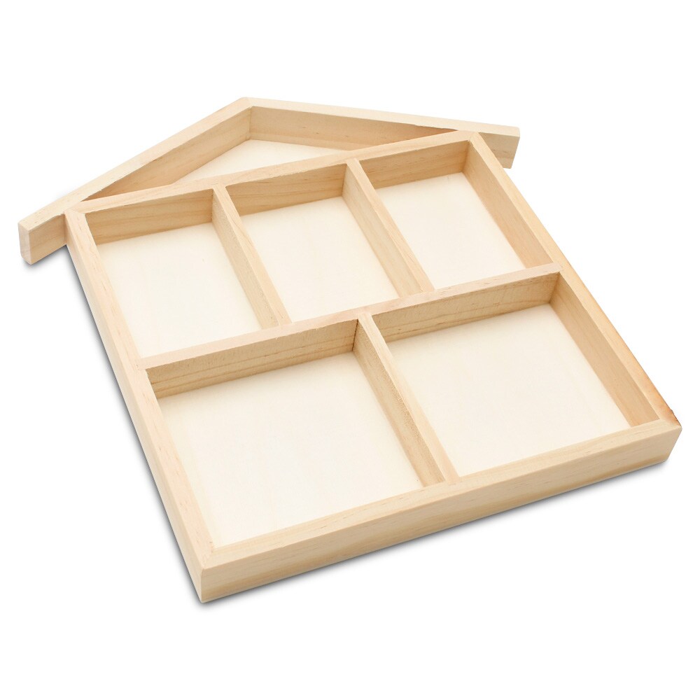 DIY House Shaped Shadow Box 10”, Wooden Divided Serving Tray | Woodpeckers