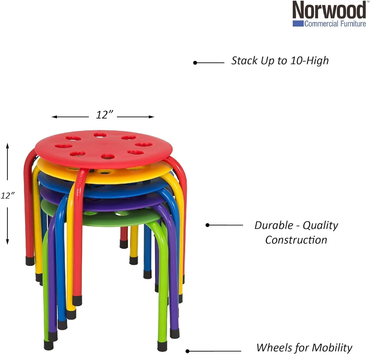 Daycare Stacking Stools for Kids, 12&#x22; Children&#x27;S Portable Nesting Office and Classroom Stools, Assorted Color, Pack of 5