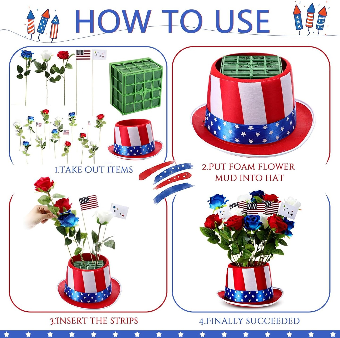 Patriotic Flower Pot Hat Set