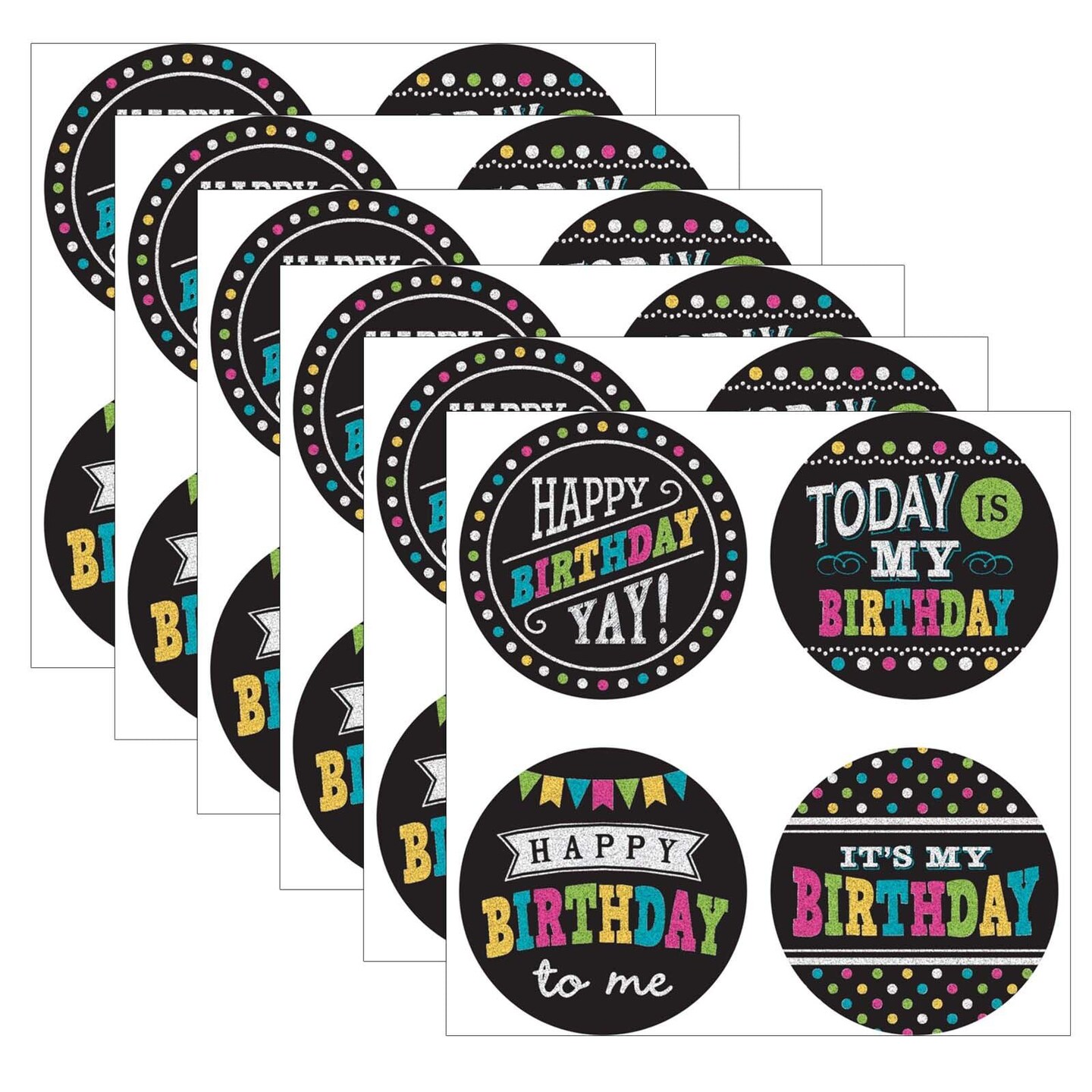 Chalkboard Brights Happy Birthday Wear &#x27;Em Badges, 32 Per Pack, 6 Packs