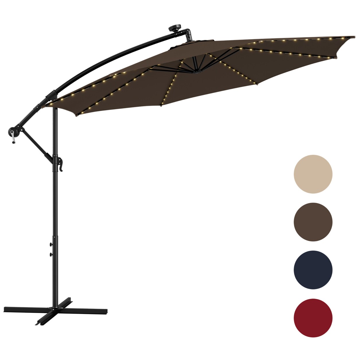 10 Ft Offset Patio Umbrella Solar Powered Cantilever Umbrella W/ 112 Led Lights
