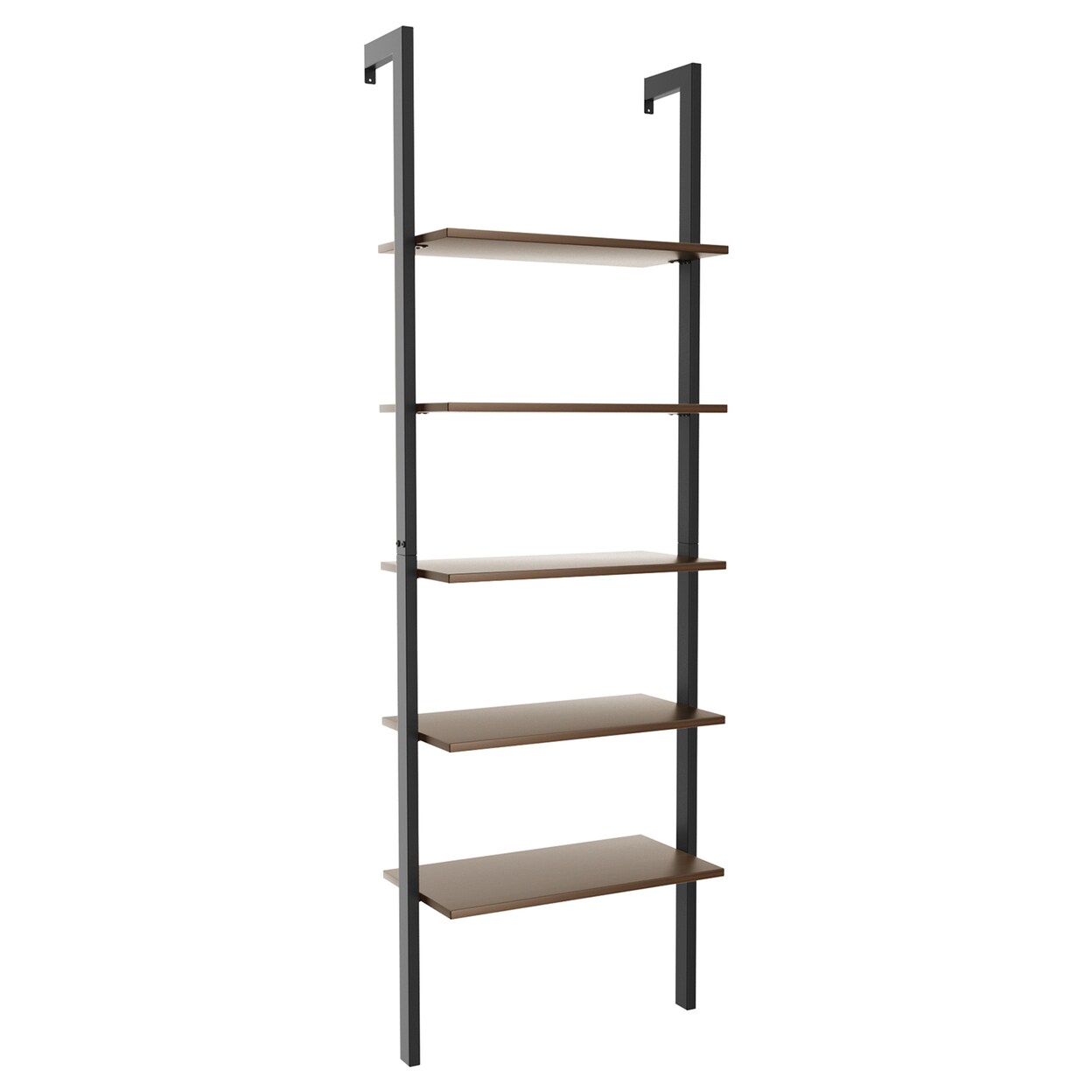 5-Tier Ladder Shelf Wood Wall Mounted Bookshelf W/Metal Frame Display Shelf