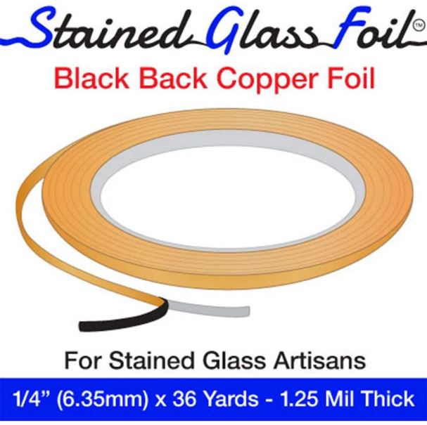 Stained Glass Foil Brand 1/4&#x22; Copper Foil - Black Back - 1.25 Mil. Thick