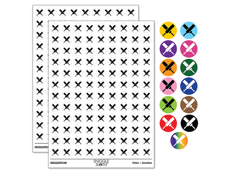 Crossed Cricket Bats 200+ 0.50&#x22; Round Stickers