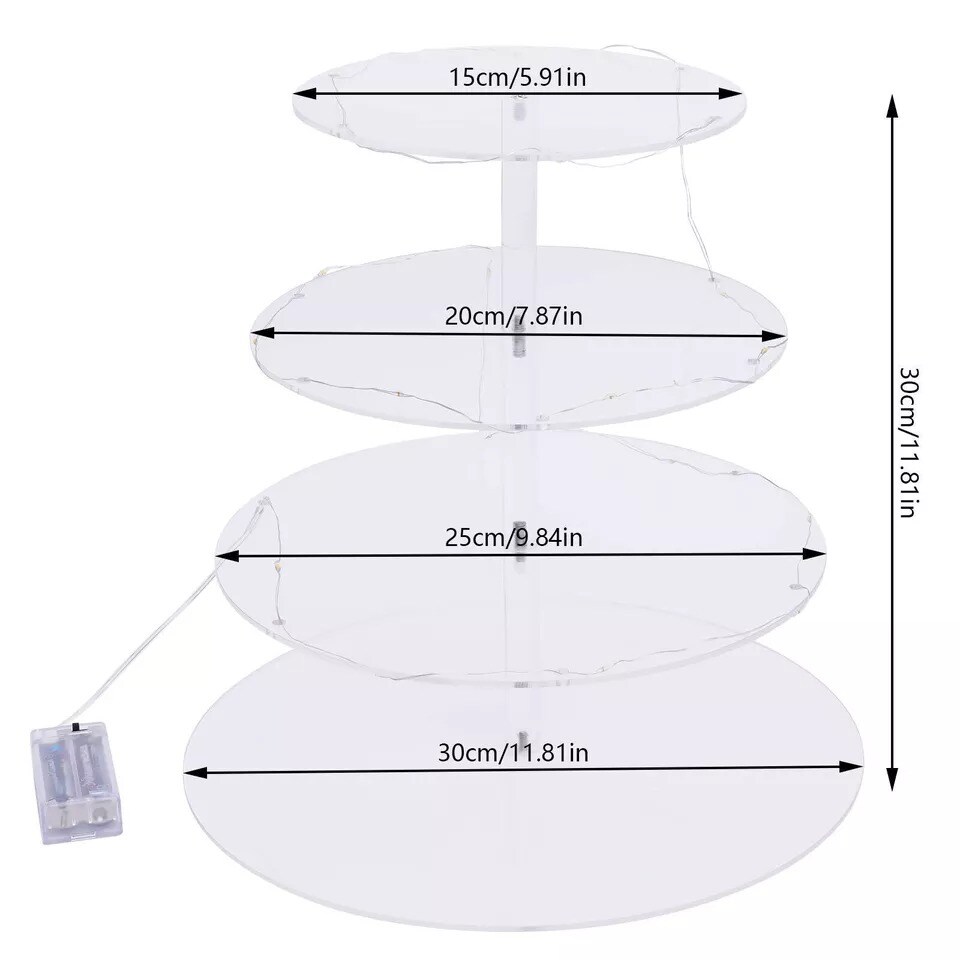 4 Tier Round Acrylic Cupcake Display Stand Holder With LED String Light Pastry