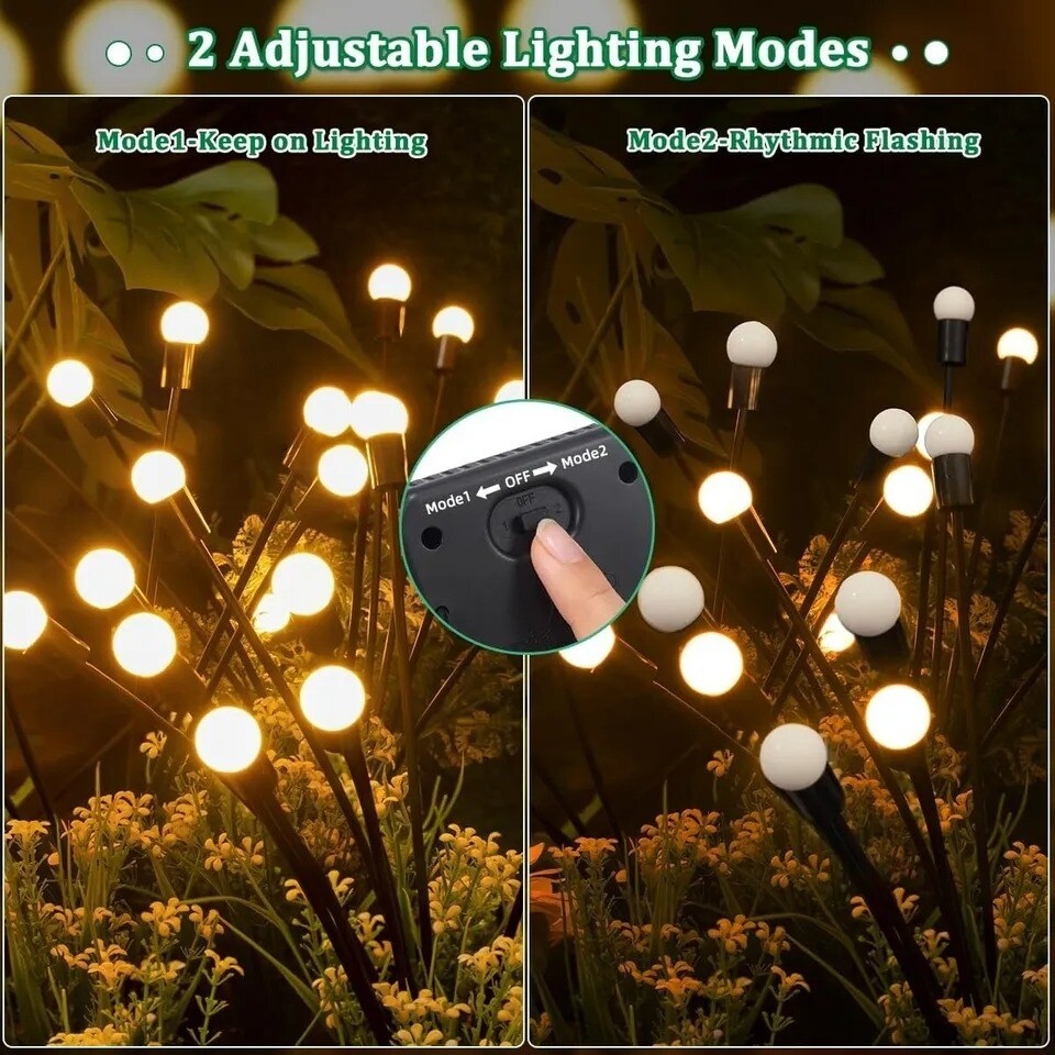 8-Pack Solar Firefly Lights 64 LED Solar Garden Lights for Outside Waterproof
