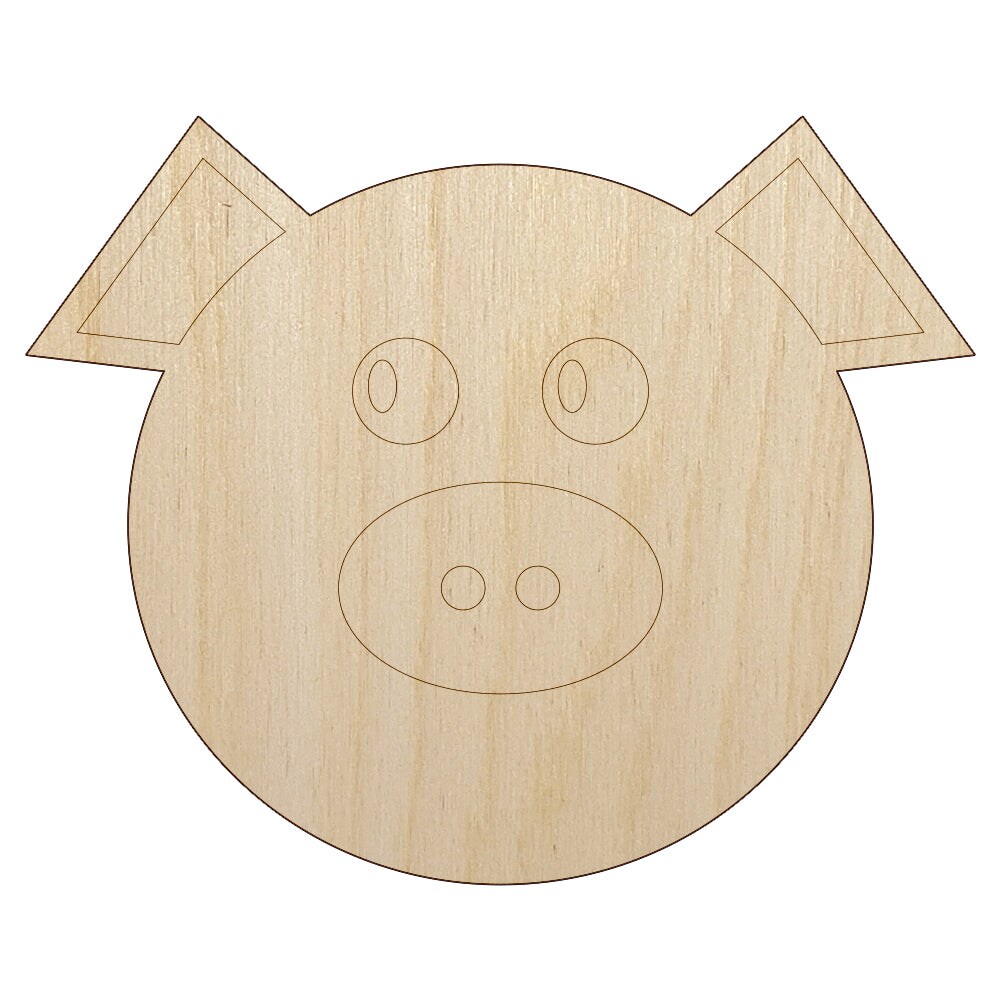 Cute Pig Face Unfinished Wood Shape Piece Cutout for DIY Craft Projects